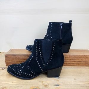 Black Studded Suede Heeled Ankle Boots